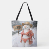 Trampende Schneefrau mit Florida-Schild Tasche (Rückseite)