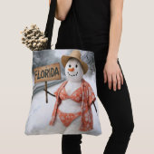 Trampende Schneefrau mit Florida-Schild Tasche (Von Nahem)