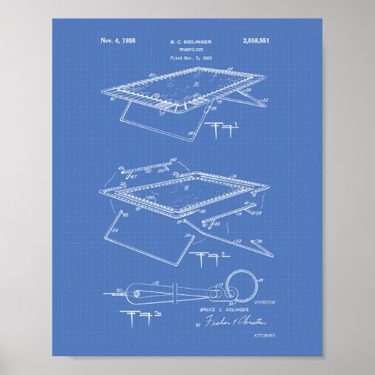 Trampolin 1958 Patentart Blueprint Poster (Vorne)