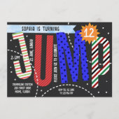 Trampolin Geburtstag springende Kinder Einladung (Vorderseite)