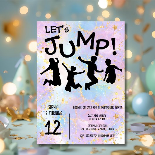 Trampolin Geburtstag springende Kinder Einladung