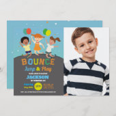 Trampolin Geburtstagsparty Blue Bounce Jump Einladung (Vorne/Hinten)