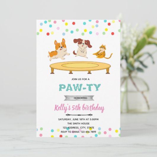 Trampolin Jump Catering Thema Einladung (Stehend Vorderseite)