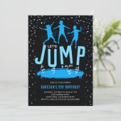 Trampolin-Kinder Blaue Geburtstagsfeier Einladung (Stehend Vorderseite)