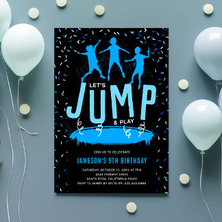 Trampolin-Kinder Blaue Geburtstagsfeier Einladung