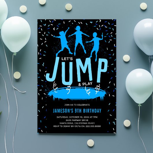 Trampolin-Kinder Blaue Geburtstagsfeier Einladung