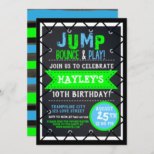 Trampolin Park Bounce Party Neon Colors Sommer Einladung (Vorne/Hinten)
