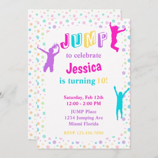 Trampolin Park Jump Bounce Girls Party Einladung (Vorne/Hinten)