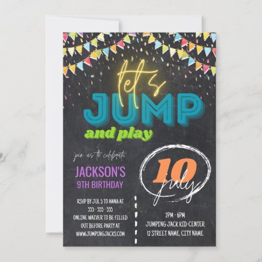 Trampolin Park Kindergeburtstag Party Einladung (Vorderseite)