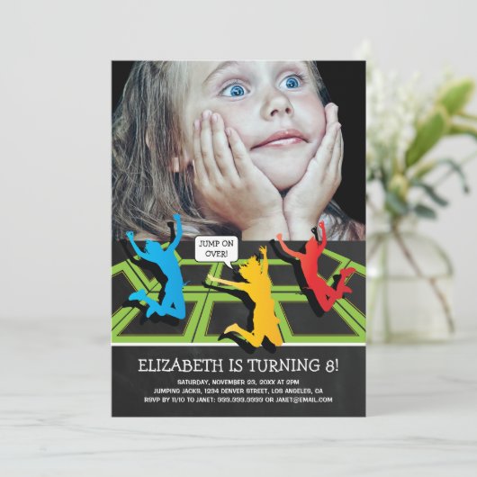 Trampolin Park Kindergeburtstag Party Foto Einladung (Stehend Vorderseite)