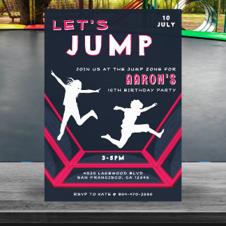 Trampolin Park Let's Jump Red Birthday Party Einladung