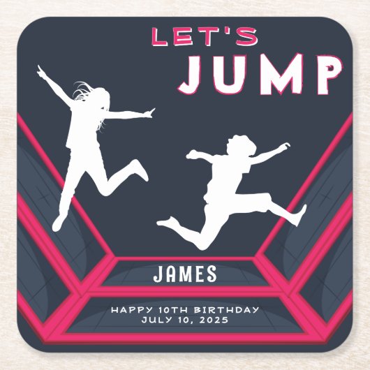 Trampolin Park Let's Jump Red Birthday Party Rechteckiger Pappuntersetzer (Vorderseite)