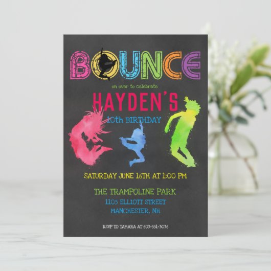 Trampolin Park Party Einladung (Stehend Vorderseite)