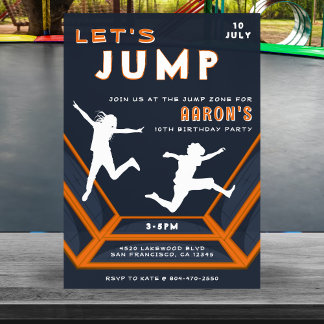 Trampolin Park Springen Orange Geburtstagsparty Einladung