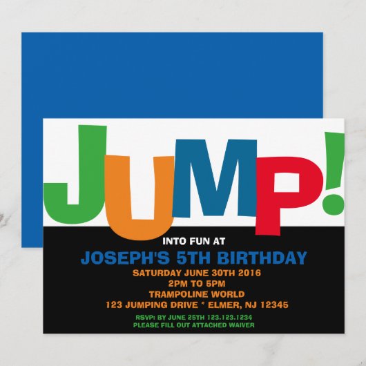 Trampolin-Party Einladung (Vorne/Hinten)