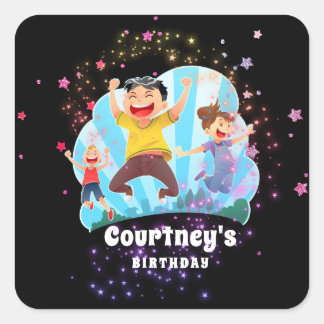 Trampolin Party Kinder Jump Geburtstagsgunst Quadratischer Aufkleber
