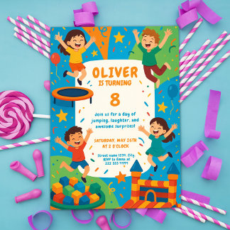 Trampolin Party Spaß - Sprung Geburtstag Einladung