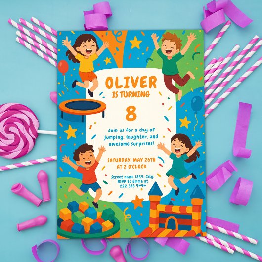 Trampolin Party Spaß - Sprung Geburtstag Einladung