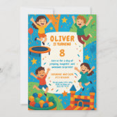 Trampolin Party Spaß - Sprung Geburtstag Einladung (Vorderseite)