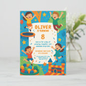 Trampolin Party Spaß - Sprung Geburtstag Einladung (Stehend Vorderseite)