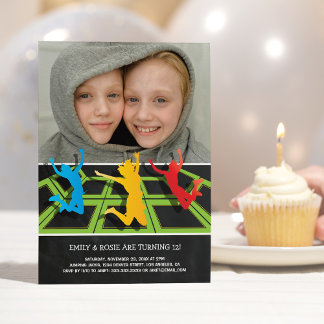 Trampolin Twins Geburtstag 2 Foto Einladung