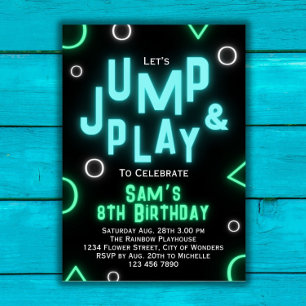 Trampoline Geburtstag Einladung Neon Jump Party