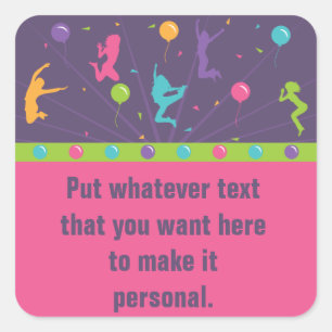 Trampoline-Geburtstags-Party-Aufkleber für Mädch Quadratischer Aufkleber