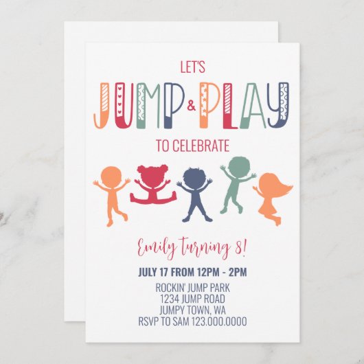 Trampoline Jump and Play Birthday Party Einladung (Vorne/Hinten)