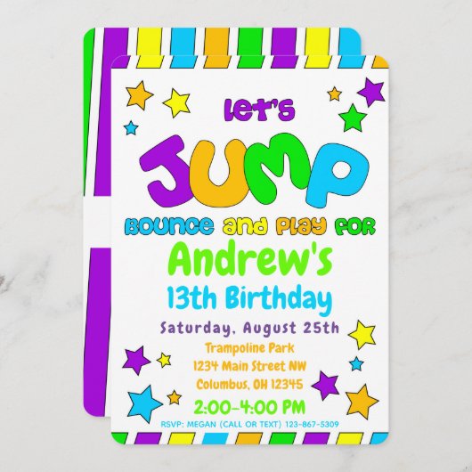 Trampoline Jump Park Party Einladung (Vorne/Hinten)
