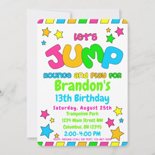 Trampoline Jump Park Party in Neonfarben Einladung (Vorderseite)