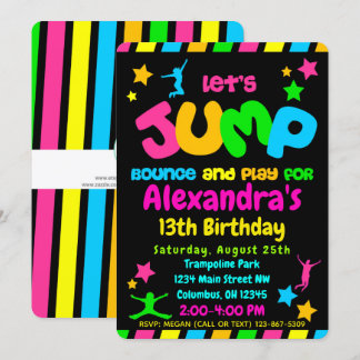 Trampoline Jump Park Party in Neonfarben Einladung