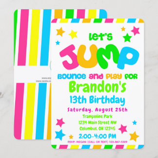 Trampoline Jump Park Party in Neonfarben Einladung