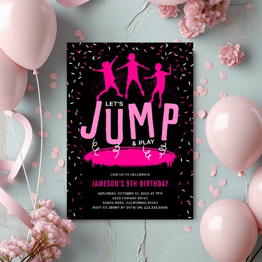 Trampoline Kids Pink Birthday Party Einladung