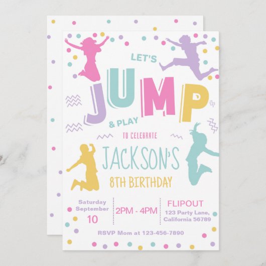 Trampoline Park Geburtstag Einladung Jump Einladun (Vorne/Hinten)