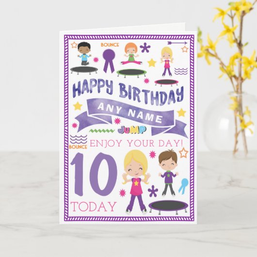 Trampoline-Schlag-Sprungs-personalisierte Karte (Gelbe Blume)