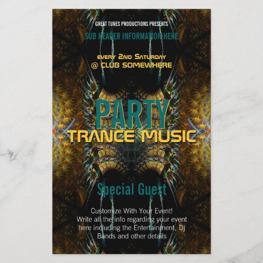 Trance Fraktal Gold Feathers Party Flyer (Vorne)