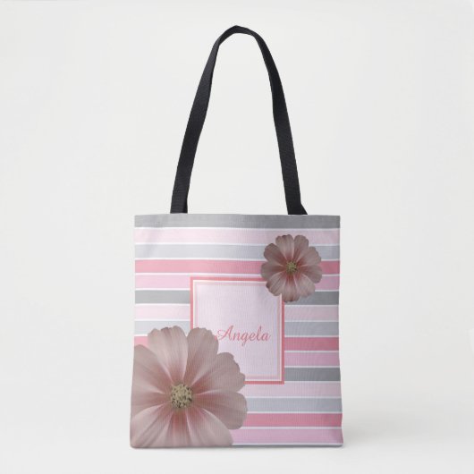 Trandy Striped, Blume - Personalisiert Tasche (Vorderseite)