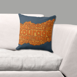 Träneneffekt-Mut-Wort-Muster Orange & Blau Kissen