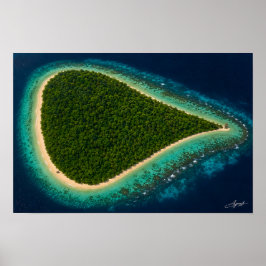 Tränenförmige Jungelinsel mit Wasserturm-Satellit Poster