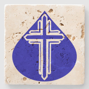 Tränenförmiges Kreuz auf Blau Steinuntersetzer