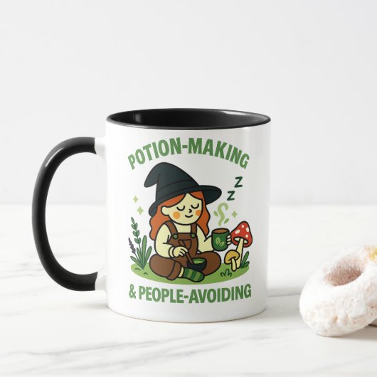 Trankbrauen & Menschenvermeiden – Lustige Hexe Tasse (Mit Donut)