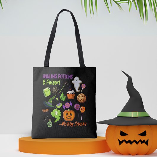 Tränke und Snacks Halloween Tote Bag | Funny Witch Tasche