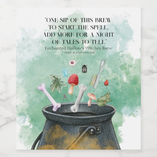 Tränke, Zauber & Zauberhexen Cauldron Halloween Weinetikett (Einzelnes Label)