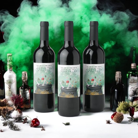 Tränke, Zauber & Zauberhexen Cauldron Halloween Weinetikett