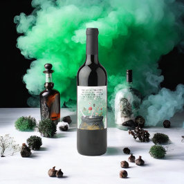 Tränke, Zauber & Zauberhexen Cauldron Halloween Weinetikett