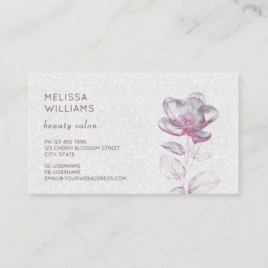 Tranparent Pink Shiny Metallic Flower Visitenkarte (Rückseite)