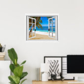 Tranquil Beach Ocean Fake Window View Poster (Heimbüro)