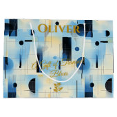 Tranquil Blue Geometric Contemporary Gift Bag Große Geschenktüte (Rückseite)
