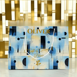 Tranquil Blue Geometric Contemporary Gift Bag Große Geschenktüte