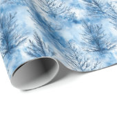 Tranquil Blue Watercolor Evergreen Trees Geschenkpapier (Rolleneckpunkt)